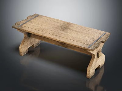 Natural Wooden Public Bench With Classic Rustic Design And Sturdy Structure 3d model