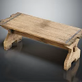Natural Wooden Public Bench With Classic Rustic Design And Sturdy Structure 3d model