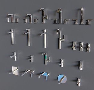 Modern faucet combination frosted wall-mounted faucet floor-standing faucet bathroom toilet hardware faucet small piece combination 3d model