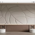 Light Gray Leaf Shaped Embossed Feature Wall With Brown Paneling And White Round Stools 3d model