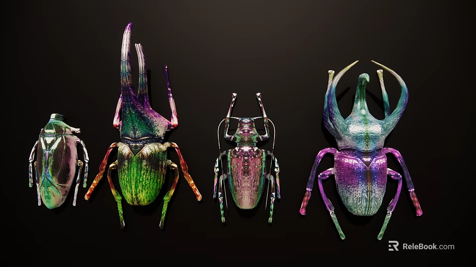 Vibrant Colored Reptiles With Horned Structures Unique Shapes And Bright Hues 3d model 