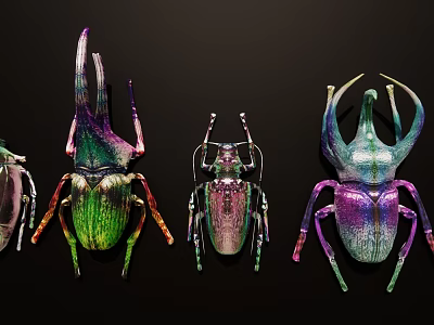 Vibrant Colored Reptiles With Horned Structures Unique Shapes And Bright Hues 3d model