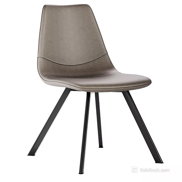 Modern Grey Leather Single Chair With Curved Backrest And Black Metal Legs 3d model 
