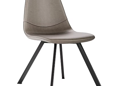 Modern Grey Leather Single Chair With Curved Backrest And Black Metal Legs 3d model