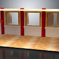 Traditional Interior With Casement Windows Red Frames Wooden Lattice Design And Wooden Flooring