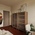 Cozy Home Study Room With Desk Lamp Laptop White Chair Green Cabinet And Window Blinds