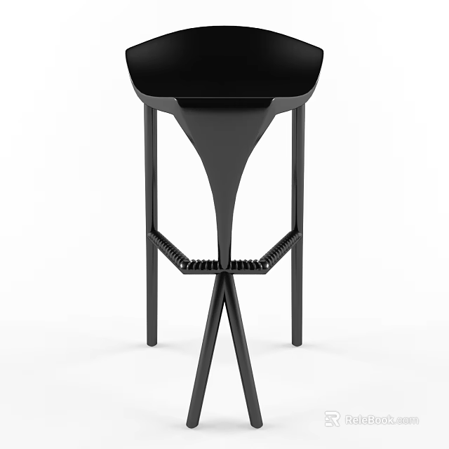 Modern Black Bar Stool With Metal Frame And Comfortable Leather Seat 3d model 