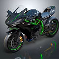 Sleek Black Motorcycle Featuring Green Accents And Modern Sporty Design Elements