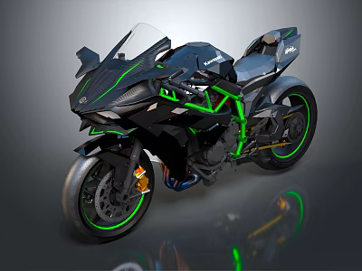 Sleek Black Motorcycle Featuring Green Accents And Modern Sporty Design Elements 3d model