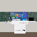 Classroom Teaching Setup With Blackboard Scientific Formulas Electronic Display And Desk 3d model