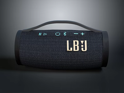 Black Fabric Bluetooth Speaker With Handle Control Buttons And LBJ Logo 3d model