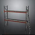 Industrial Metal Storage Shelving Unit With Ladder And Two Blue Shelves