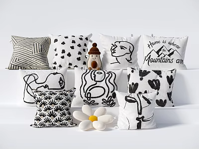 Stylish Throw Pillows With Abstract Geometric Cartoon And Text Patterns For Home Decor 3d model