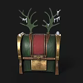 Christmas Themed Decorative Storage Box With Green Red Design And Antler Accents
