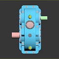 Household Appliance Blue Mechanical Structure With Bolts Circular Parts Green Shaft And Yellow Knobs
