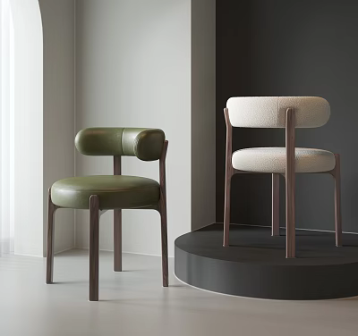 Stylish Dining Chairs With Green Leather Cream Fabric And Wooden Legs In Minimalist 3d model