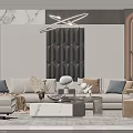 Modern Living Room Sofa Coffee Table Set With Soft Pillows Marble Top And Lighting