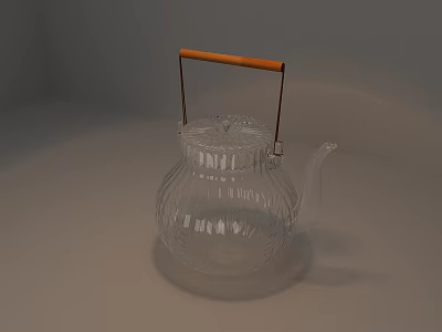 Transparent Glass Teapot With Wooden Handle And Textured Body Design 3d model