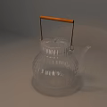 Transparent Glass Teapot With Wooden Handle And Textured Body Design