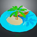 Small Tropical Island With Sand Palm Tree Wooden Boat And Blue Water