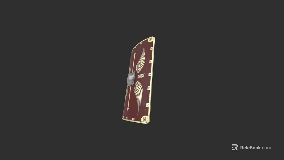 Ancient Red and Gold Shield with Wing Design and Metal Accents 3d model 