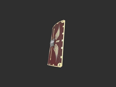 Ancient Red and Gold Shield with Wing Design and Metal Accents 3d model