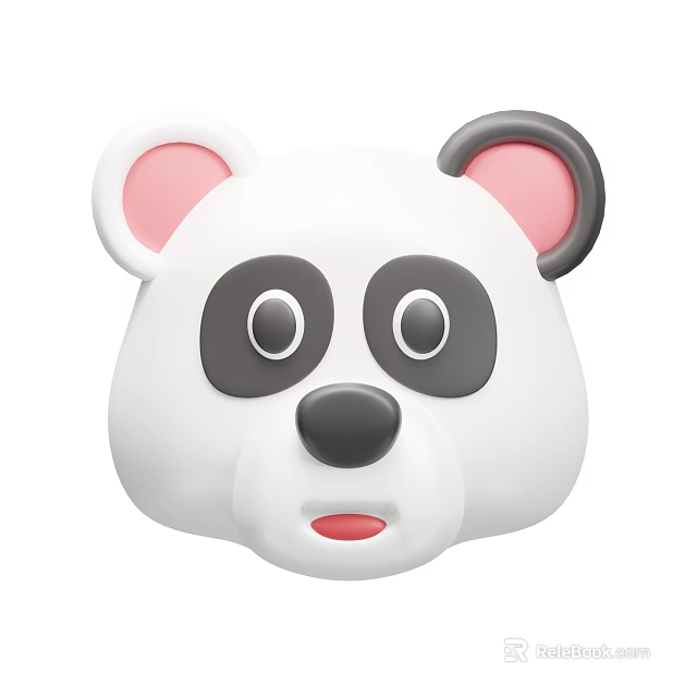 Cute Panda Head Toy With White Black Design Pink Ears Round Eyes And Red Mouth 3d model 
