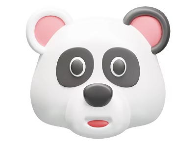Cute Panda Head Toy With White Black Design Pink Ears Round Eyes And Red Mouth 3d model