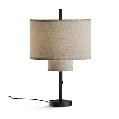 Modern Minimalist Table Lamp With Black Base And Beige Fabric Shade 3d model