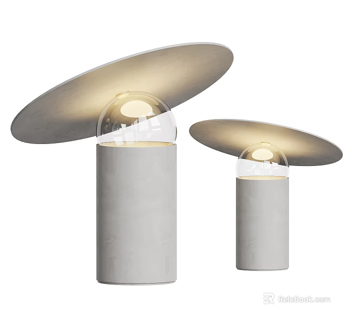 Modern Design Table Lamps With Concrete Cylindrical Base And Disc Shaped Transparent Glass Shade 3d model 