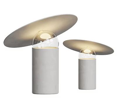 Modern Design Table Lamps With Concrete Cylindrical Base And Disc Shaped Transparent Glass Shade 3d model