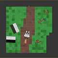 Pixel Art Scene With Green Terrain Path White Tents Unicorn And UK Flag