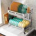 Stainless Steel Kitchen Dish Rack Organizer Set With Colorful Plates Bowls And Chopsticks