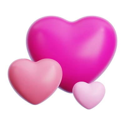 Three Heart Shaped Decorative Ornament Set With Various Pink Shades For Home Decoration 3d model