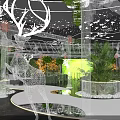 Elegant Banquet Hall With Chandeliers Green Plants And Modern Stage Design