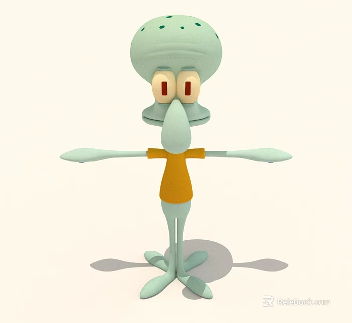 Cartoon Character With Green Body Big Red Eyes Yellow Shirt And Outstretched Arms 3d model 