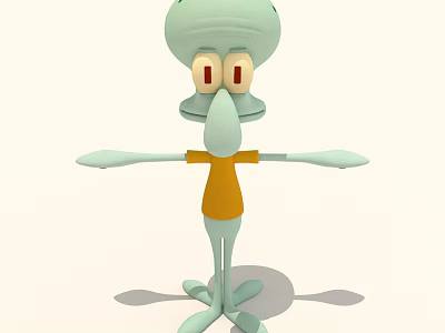 Cartoon Character With Green Body Big Red Eyes Yellow Shirt And Outstretched Arms 3d model