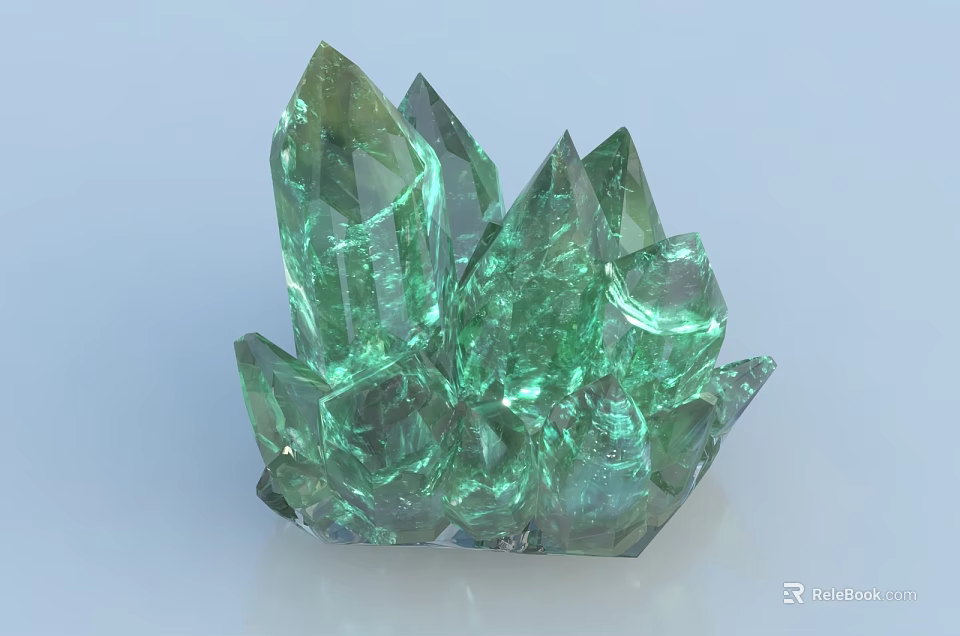 Natural Green Crystal Cluster Decorative Ornament Set For Home Decor With Shiny Surface 3d model 