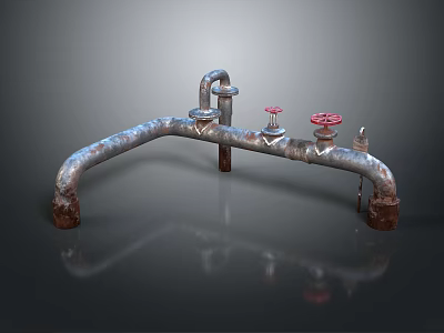 Rusty Metal Pipe Structure With Red Valves And Industrial Design Elements 3d model