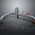 Rusty Metal Pipe Structure With Red Valves And Industrial Design Elements 3d model