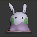 Cute Rabbit Game Character With Long White Ears Green Cheeks Pink Base On Patterned Stand