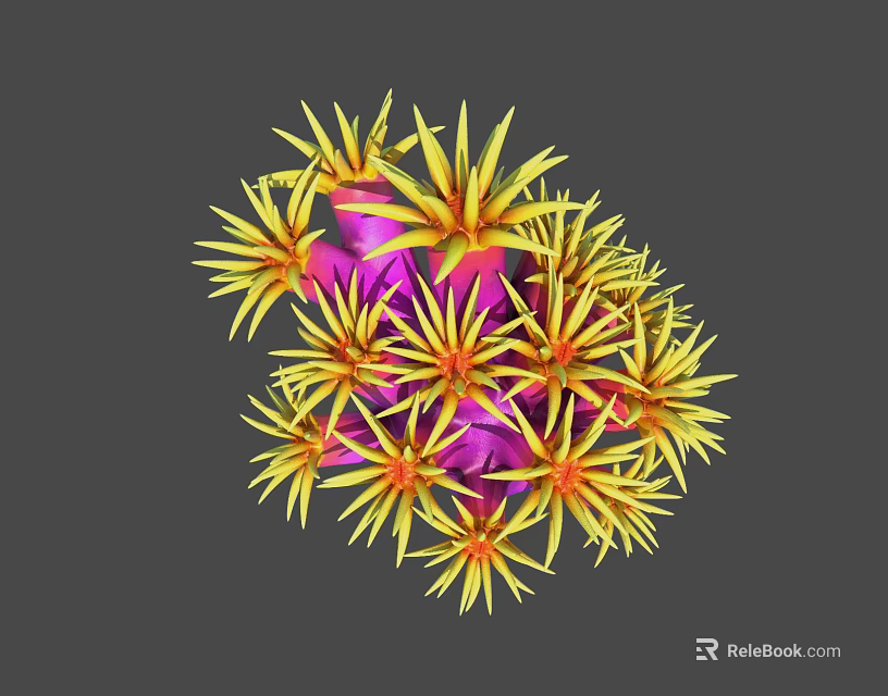 Vibrant Yellow And Pink Radial Flower Like Structure On Gray Background 3d model 
