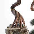 Artistic Bonsai Plant with Twisted Branches Green Pine Needles and Rock Base