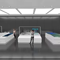 Modern Exhibition Hall With Display Stands And Architectural Models For Visitors Viewing 3d model