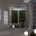 Cave Style Café Interior With White Arched Walls Wooden Tables String Lights And Pebble Floor