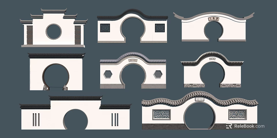 Traditional Chinese Arch Gates With Various Classic Designs And Decorative Details 3d model 