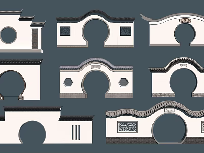 Traditional Chinese Arch Gates With Various Classic Designs And Decorative Details 3d model