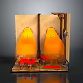Miniature Indoor Scene Model With Yellow Illuminated Panels Red Tables And Chairs
