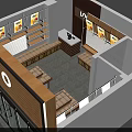 Modern Specialty Store Interior With Display Shelves Wooden Counters And Product Posters