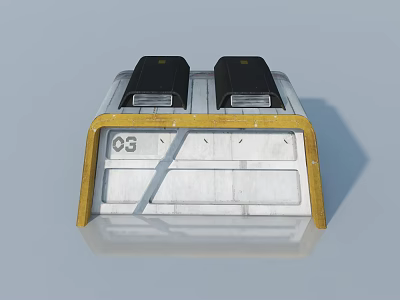 Two Black Swing Doors With Yellow Frame White Panel And Number 03 Design 3d model